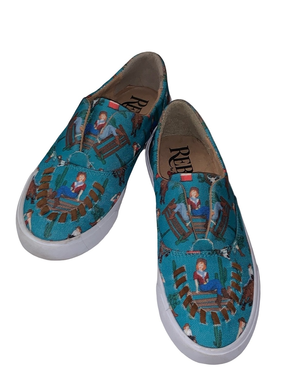 Reba by Justin Women’s Alice Cowgirl Turquoise Print Slip On Shoes Size 7M - Picture 1 of 9